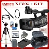 Canon XF305 Professional Camcorder with SSE Professional Kit. Includes: Condenser Microphone, Replacement BP-970 Battery Pack, Rapid Travel Charger, 82mm UV Filter, HDMI Cable, Large Carrying Case, Full Size Tripod, 8GB Compact Flash Memory Card, CF Card Reader, LCD Screen Protectors, Cleaning Kit & Microfiber Cleaning Cloth