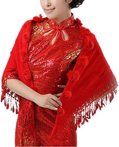 QLPJ Womens Fashion Tassels Wedding Dress Wraps Bridal Formal Dress Shawl Red