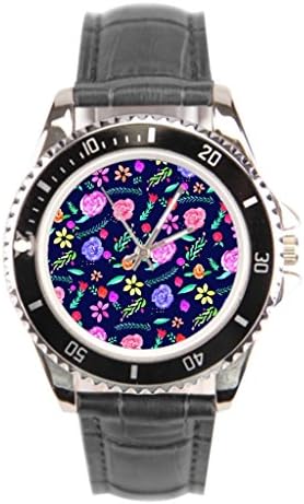 Kosmore Watercolor Floral Pattern Wrist Watch Leather Band Boho Floral Design Mens Leather Strap Watch