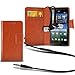 ( Orange + Earphone ) Acer Liquid E700 Protective Stylish Fitted Super Thin Faux Leather Suction Pad Wallet Case Cover Skin With Credit/Debit Card Slots With Premium Quality in Ear Buds Stereo Hands Free Headphones Headset with Built in Microphone Mic and On-Off Button by ONX3