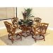 Cancun Palm 5 Piece Indoor Rattan Dining Set with Caster Chairs in TC Antique Finish Fabric: Resort Life Multi
