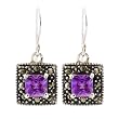 Sterling Silver Marcasite & Amethyst Square Earrings