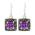 Sterling Silver Marcasite & Amethyst Square Earrings