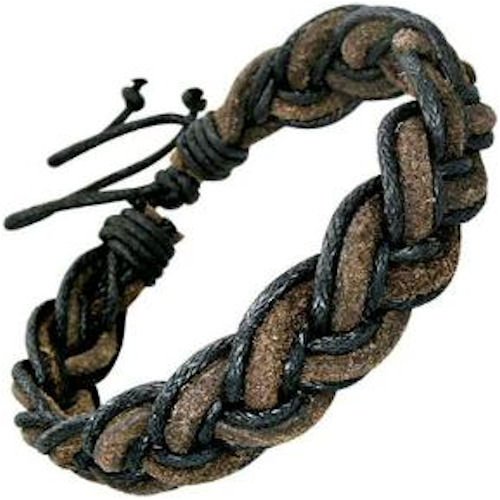 Distressed Two Toned Braided Leather Bracelet