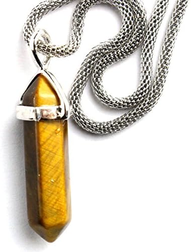 Cute Natural Gemstone Beads Crystal Healing Point Reiki Chakra Cut Pendant Necklace with Stainless Steel Chain (Tiger's eye)