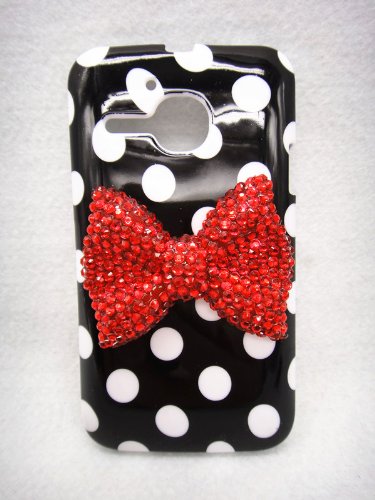 3D Sparkle Bow Cute Lovely Bling Special Party Classic Dot Pattern Case Cover For Alcatel One Touch Evolve T-Mobile 5020T / Metro PCS 5020 (Red Bow)