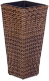 Gartenfreude 4000-1000-041 Pflanzgefäß Polyrattan 28 x 28 x 60 cm, für innen und außen, wasserdichter Kunststoffeinsatz, bicolour braun