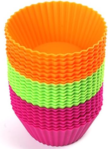 Withx Slicone Cake Baking Cups - 24-Pack Mold, Muffin Cupcake Linners (24, circular-orange&green&purple)