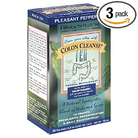 Health Plus Colon Cleanse Tea, Pleasant Peppermint, Tea Bags, 30-Count Box (Pack of 3)
