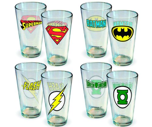  DC Comics Insignia 4pc Pint Glass Set ~ Batman, Superman, The Flash, Green Lantern