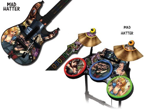 Protective Skins For Guitar Hero 4 "world Tour" Guitar And Drum Set - Fits Xbox 360, Ps3, Ps2 - Mad Hatter Picture