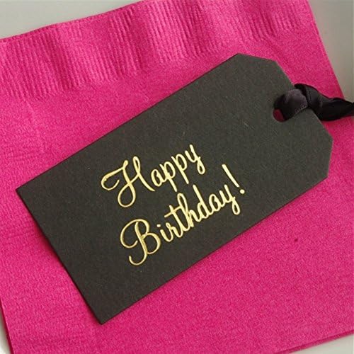 Black Favor Tag with Happy Birthday Imprinted in Gold (Pack of 50 Imprinted Tags)