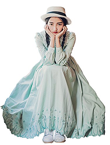 ワンピース ヴィンテージ コットン ドレス　ギャザースカート ロングスカート シンプル レトロ 清楚 キュート エレガンス カジュアル レディース 秋物 冬物 可愛いスカーフ付き R412