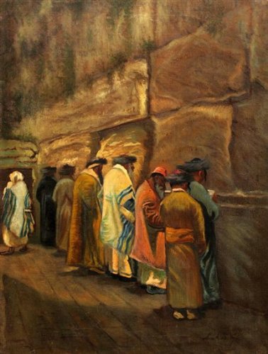 Worshippers at the Western Wailing Wall 100% Hand painted Judaica Jewish Art Oil on Canvas Paiinting