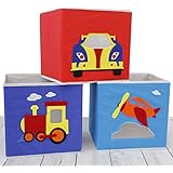 Paylak SCR641 Kids Storage Organizer Bins Fabric Set of 3 Train Plane Car