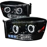 2006-2008 Dodge Ram Halo Projector Headlight Gloss Black Housing Smoke Lens by Instyleparts