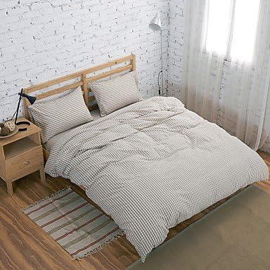 Shanshan Set Of 4 Muji Style 100% Cotton Beige Small Lattice Duvet Covers