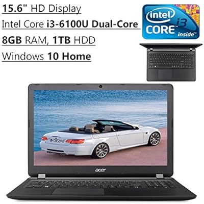 Acer Aspire 15.6-Inch HD Laptop PC (Intel Core i3-6100U Dual-Core, 2.3 GHz, 8GB RAM, 1TB HDD, Bluetooth DVD RW WIFI Windows 10 Home, Black Edition)