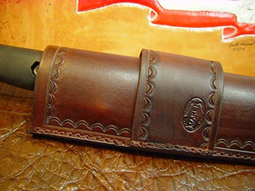Bk9 Cross Draw Knife Sheath the Sheath Is Made Out of 9 Oz. Leather.the Sheath Can Be Worn on the Right or Left Hand Side .The Sheath Is Hand Tooled and Dyed Dark Brown. This Is for the Sheath Only Knife Is Not Included