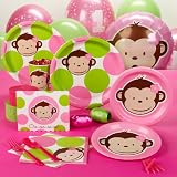 Pink Mod Monkey 1st Birthday Standard Party Pack for 16 Party Supplies