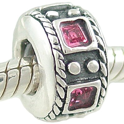 Authentic BIAGI OCTOBER Pink Rose CZ Sterling SILVER BIRTHSTONE Charm BEAD fits Pandora and Chamilia Bracelets GIFT BOXED