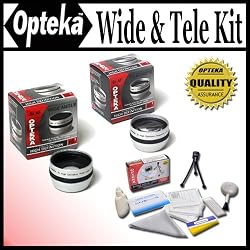 Opteka 0.5x Wide Angle & 2x Telephoto HD&sup2; Lens Set for Canon DC40, DC50, HV10, Optura 10, 20, VIXIA HF M30, M300, M31, M32, HF10, HF100, HF11, HF20, HF200, HF21, HG20, HG21, HR10, LEGRIA HF M31, M32, HF10, HF100, HF11, HF20, HF200, HF21, HG20, HG21, HR10 and iVIS HV10 Digital Camcorders