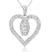 Heart charm pendant set with 0.52cttw. pave and three invisible round diamonds on center in a filigree 14K white gold.
