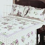 [Rowena] 100% Cotton 3PC Floral Vermicelli-Quilted Patchwork Quilt Set (Full/Queen Size)