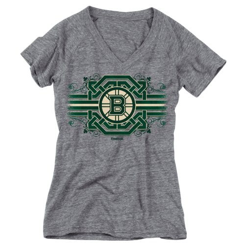 NHL Women's Boston Bruins Interlocking Celtic Band Tee (Heather Grey, XX-Large)
