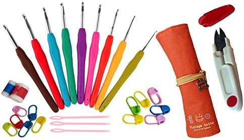 28 pc. Ergonomic Crochet Hook Kit- 9 Hooks (2-6mm), Accessories, Learn Crochet eBook on DVD, Organizer Bag