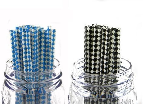 Paper Straws 8" - Pack of 50 Malibue Harlequin and Black Harlequin by Retro Sally