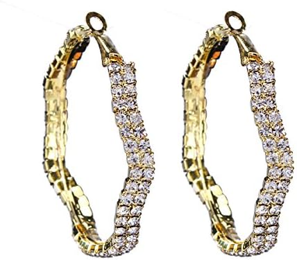 Gold Plated Metal Hoop Loop Exquisite Women Clear Rhinestone Crystal 2Rows Earring Charming Party