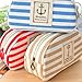 KINGSO Stripe Pencil Case Pouch Purse Cosmetic Makeup Bag Storage Student Stationery Zipper Wallet,Beige