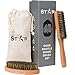 Heroic STAR Beard Brush Two Piece Set With Cloth Drawstring Bag Grooming Kit - Made From 100% Genuine Natural Boar Bristle And Solid Beech Wood - Perfect For Use With Beard Oil Balm Wax And Pomade