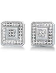 10K Yellow and White Two Tone Gold Micro Pave Set Round Diamond Square Shape Setting Stud Earrings - (.15 cttw)