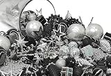 125-Piece Club Pack of Shatterproof Black & Silver Christmas Ornaments