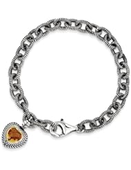 Genuine Sterling Silver & 14K Yellow Gold 5.24 Citrine 7.5 Inch Heart Bracelet 8 .6 Grams Of Gold