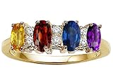 Genuine 4 Stone and Diamond Mothers Ring - 14kt White or Yellow Gold