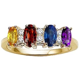Genuine 4 Stone and Diamond Mothers Ring - 14kt White or Yellow Gold by Finejewelers, Inc.