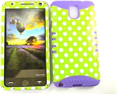 SAMSUNG GALAXY NOTE 3 CASE POLKA DOTS WHITE GREEN LP-TP1636 HEAVY DUTY HIGH IMPACT HYBRID COVER LIGHT PURPLE SILICONE SKIN