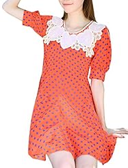 Chiffon Lace Sheer Short Sleeves Scoop Neck  Dress