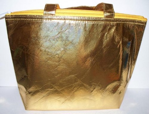 Twos Company - Merry and Bright, In the Limelight Metallic Thermal Tote, Insulated Lunch Bag, Cooler, Gold