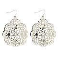 Floral Stamped Earrings - Silvertone