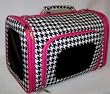 Designer Dog Carrier - Luggage Style Pet Carrier - Houndstooth With Pink Trim