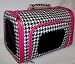 Designer Dog Carrier - Luggage Style Pet Carrier - Houndstooth With Pink Trim