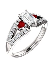 Platinum Emerald Cut Diamond and Ruby Ring -- LIFETIME WARRANTY