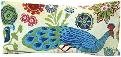 Peacock Yoga Aromatherapy Eye Pillow - 4.5 x 9 - Organic Lavender Chamomile Flax - washable cotton cover - blue green yellow bird flowers