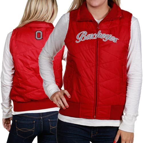 Ohio State Buckeyes Ladies Scarlet Full Zip Bubble Vest (Medium)