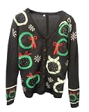 Ugly Adult Christmas Sweater Wreath Black Cardigan Vest with Flashing Lights
