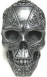 Knights Templar Human Skull Silver Finish Statue Figure